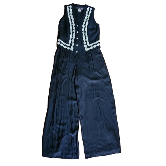J.R. Nites by Caliendo Vintage Jumpsuit Size 9/10 Black White Beaded Embroidered - Picture 1 of 4